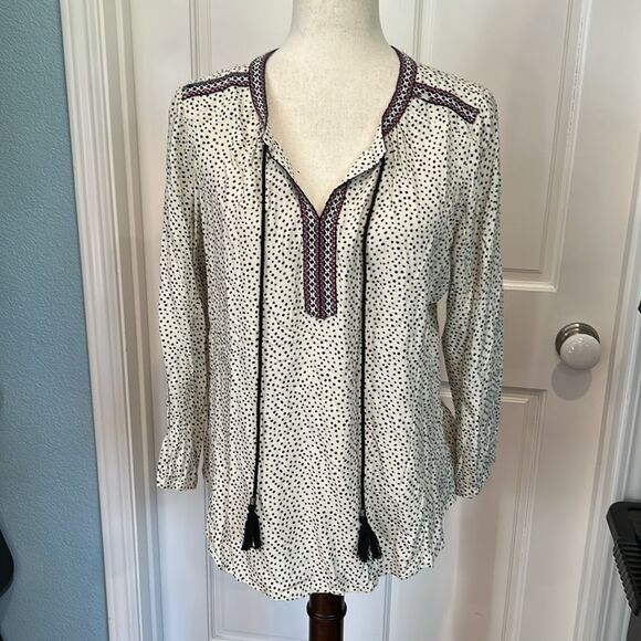 Les Serein new tags, black and cream polkadot with trim, blouse, medium - Picture 2 of 7